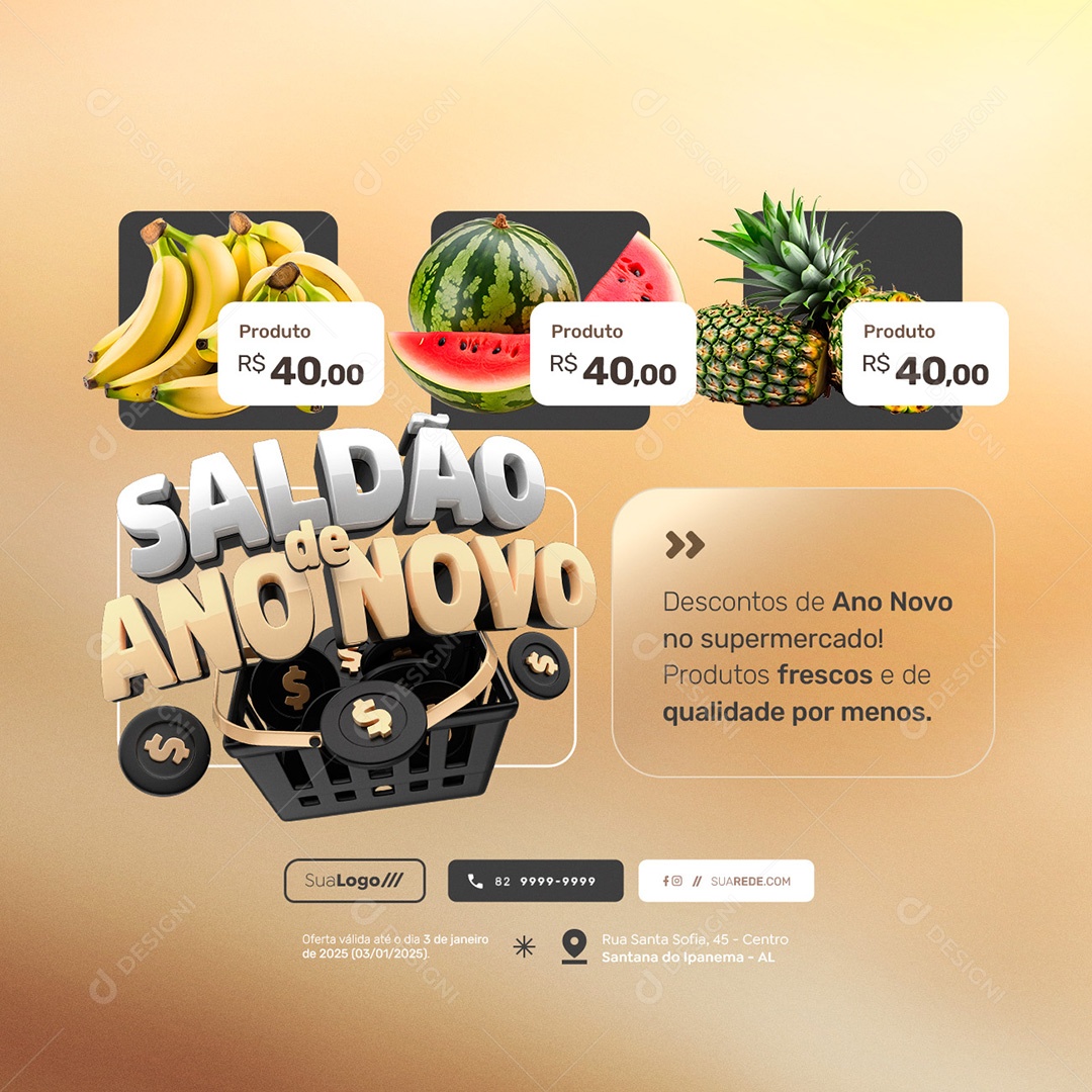 Saldão de Ano Novo Hortifruti Social Media PSD Editável