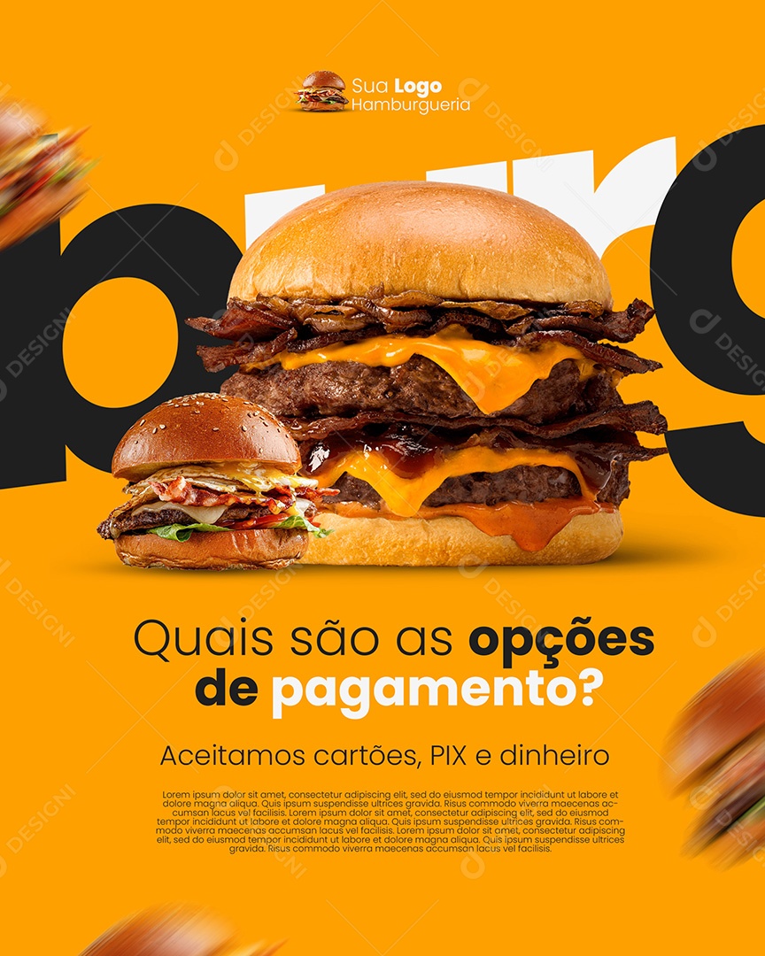 Hamburgueria Opções de Pagamento Social Media PSD Editável