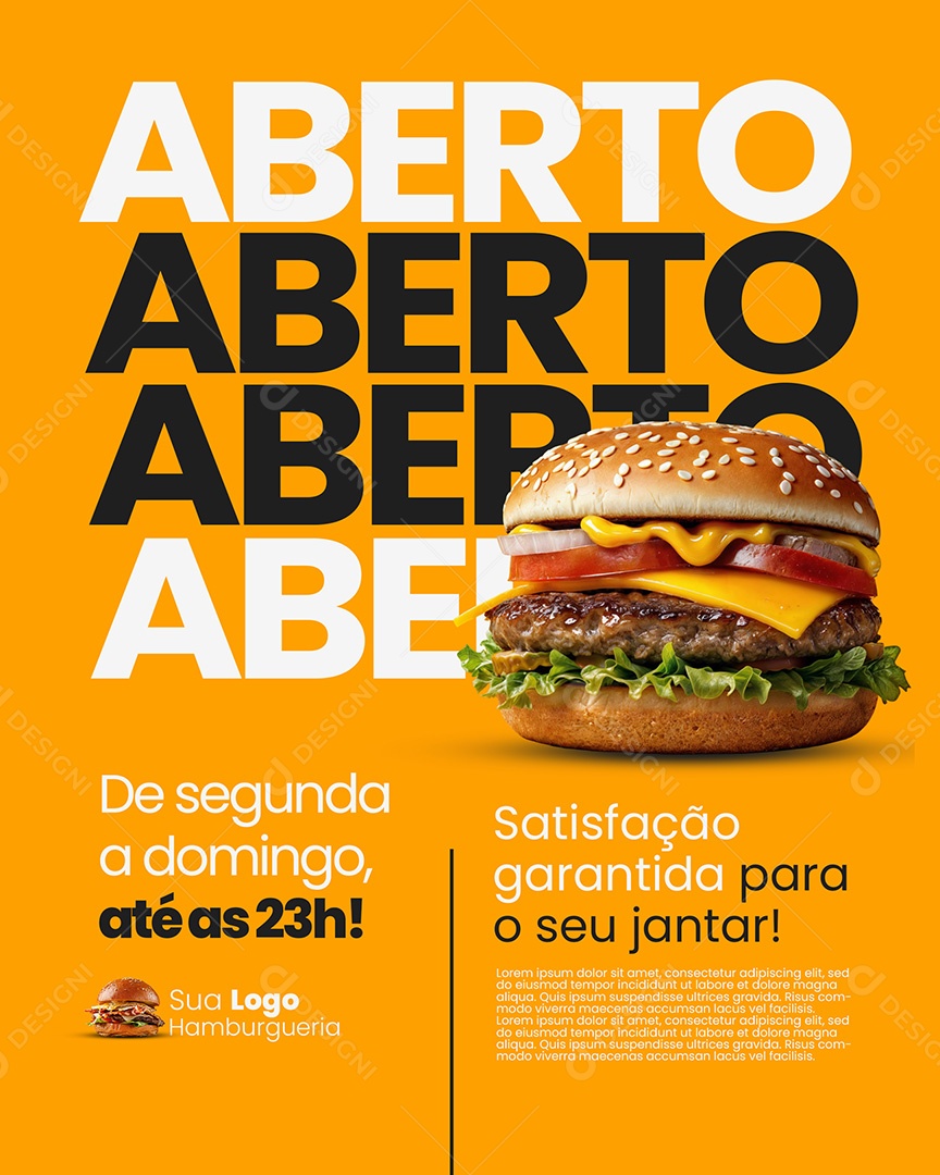 Hamburgueria Aberto Social Media PSD Editável