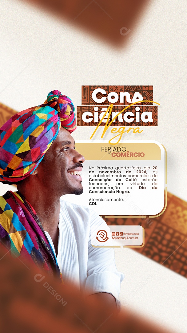 Story Comunicado Feriado Dia da Consciência Negra Social Media PSD Editável