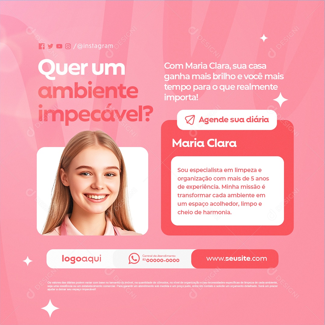 Faxineira Quer um Ambiente Impecável Social Media PSD Editável
