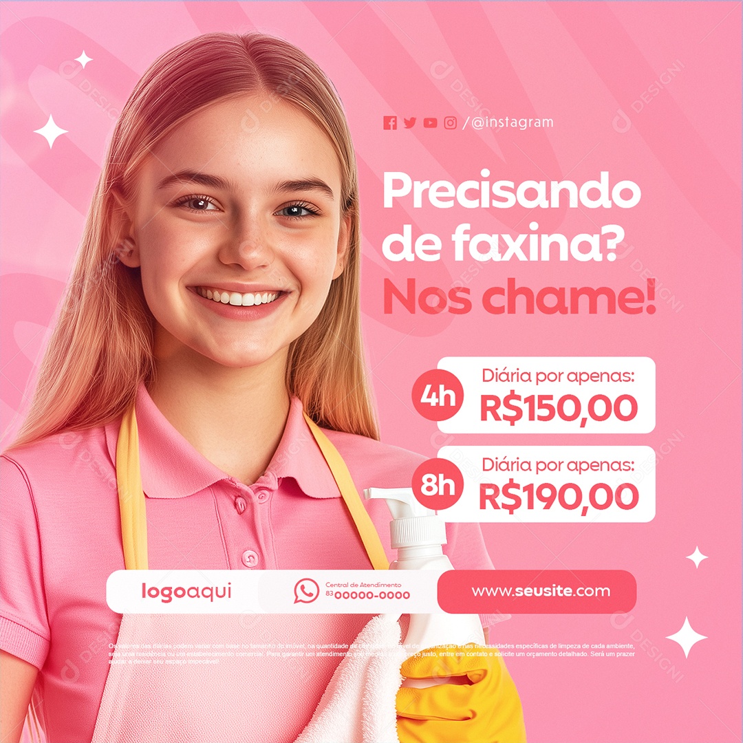 Faxineira Precisando de Faxina nos Chame Social Media PSD Editável
