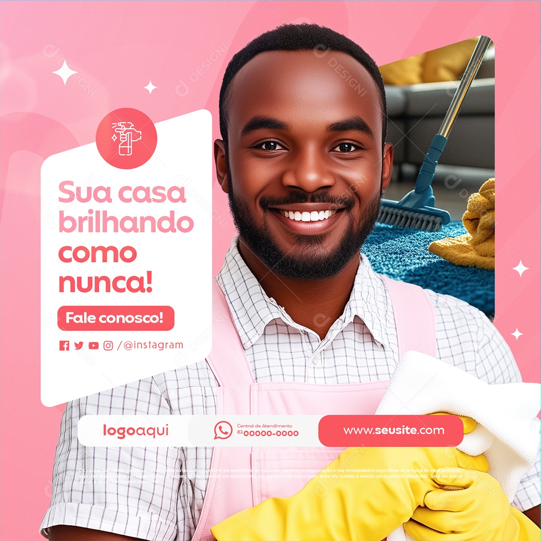 Faxineira Sua Casa Brilhando Como Nunca Social Media PSD Editável