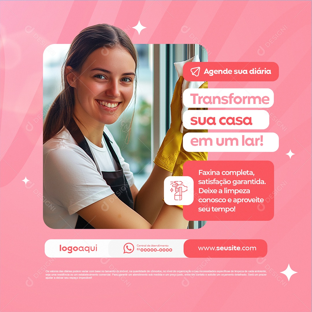 Faxineira Agende sua Diária Social Media PSD Editável