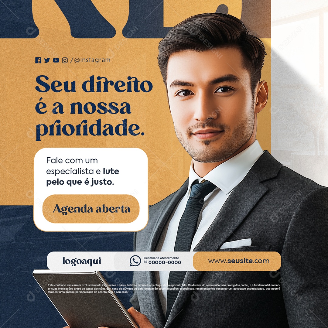 Advocacia Advogado Seu Direito é a Nossa Prioridade Social Media PSD Editável