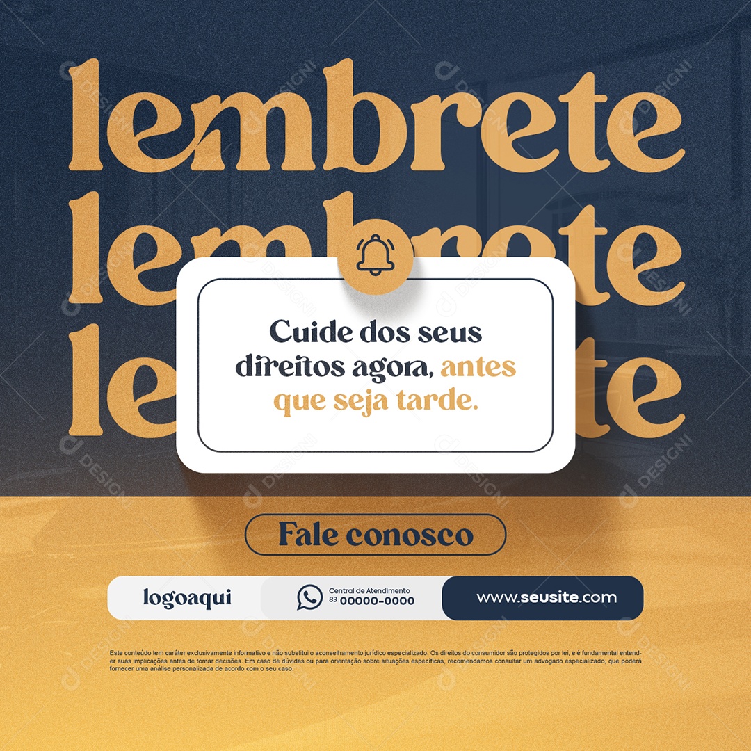 Advocacia Advogado Lembrete Social Media PSD Editável