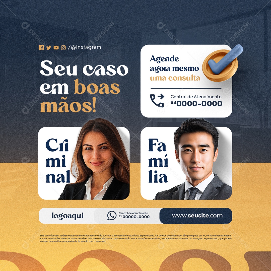 Advocacia Advogado Seu Caso em Boas Mãos Social Media PSD Editável