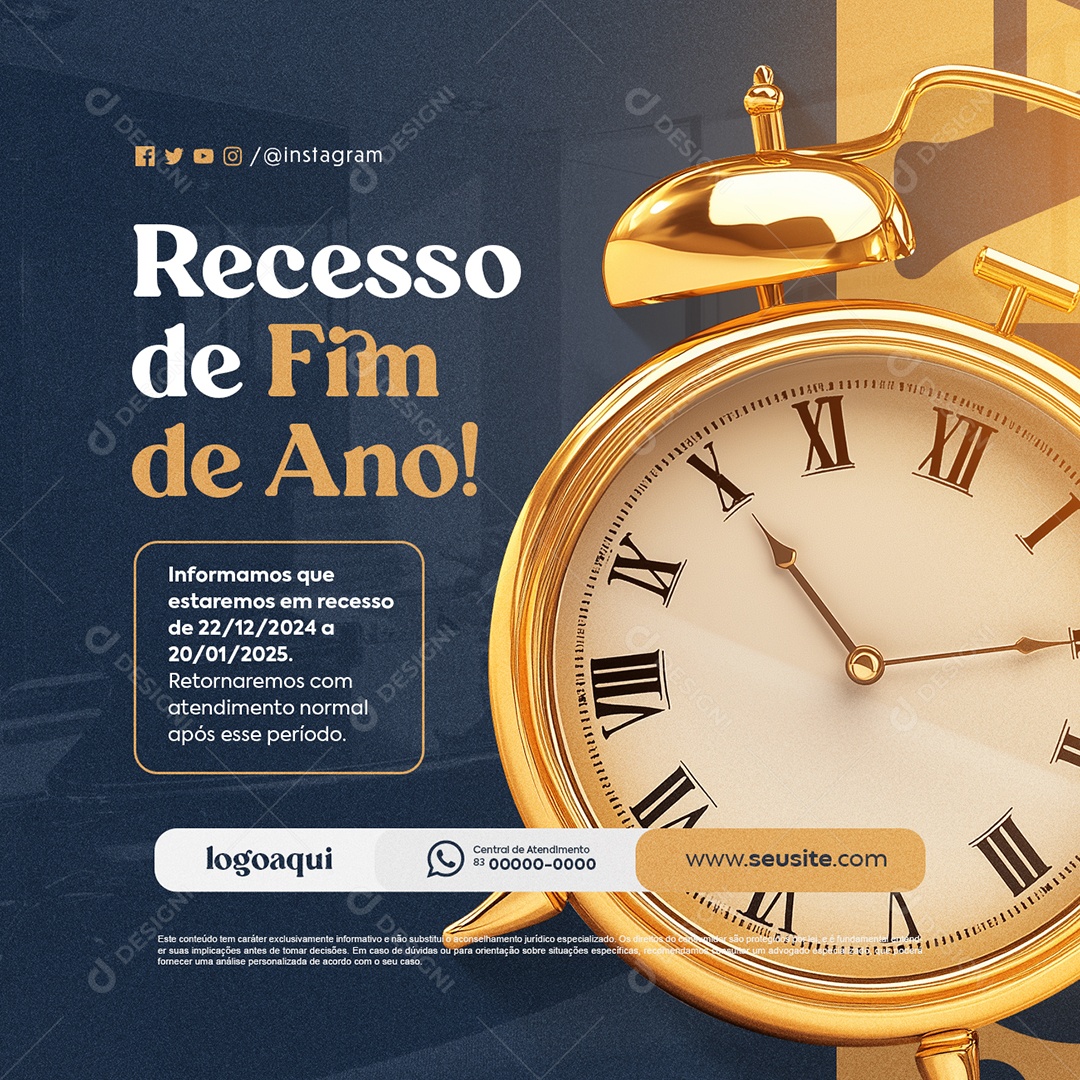 Advocacia Advogado Recesso de Fim de Ano Social Media PSD Editável