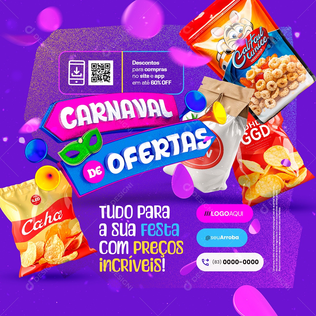 Supermercado Carnaval de Ofertas Cereal Batata Social Media PSD Editável