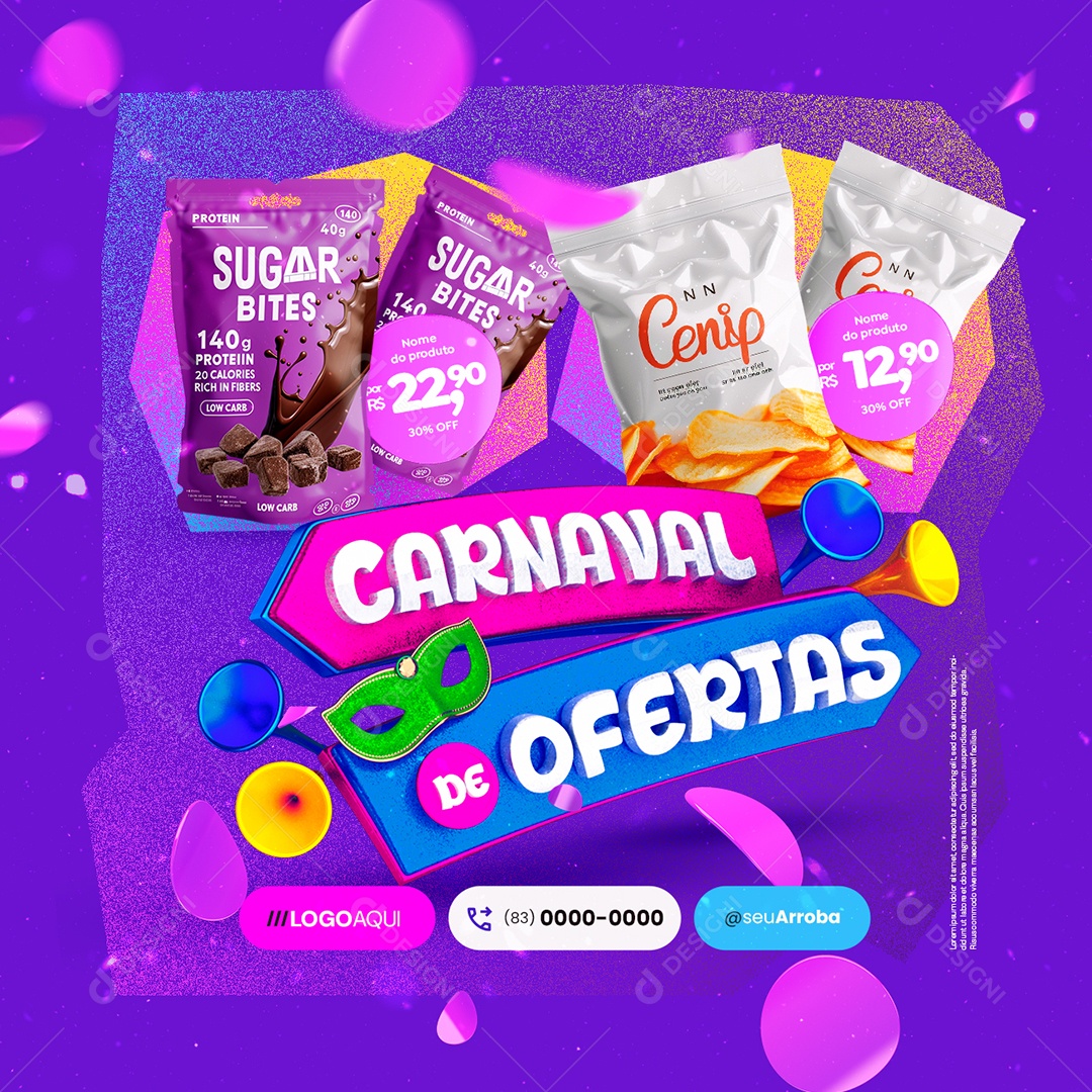 Supermercado Carnaval de Ofertas Produtos Social Media PSD Editável