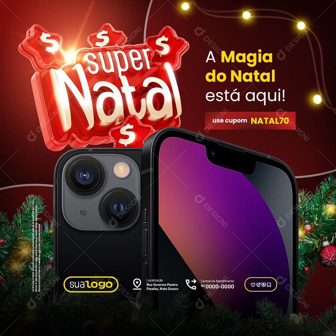 Super Natal Celular Iphone Loja de Celulares Social Media PSD Editável