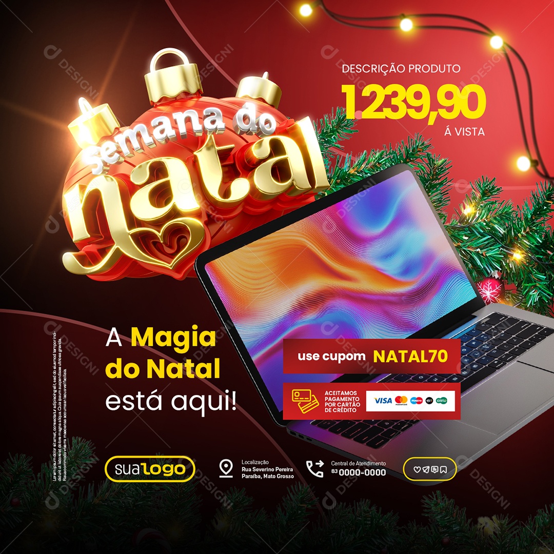 Semana do Natal Notebook Eletrônicos A Magia do Natal Social Media PSD Editável