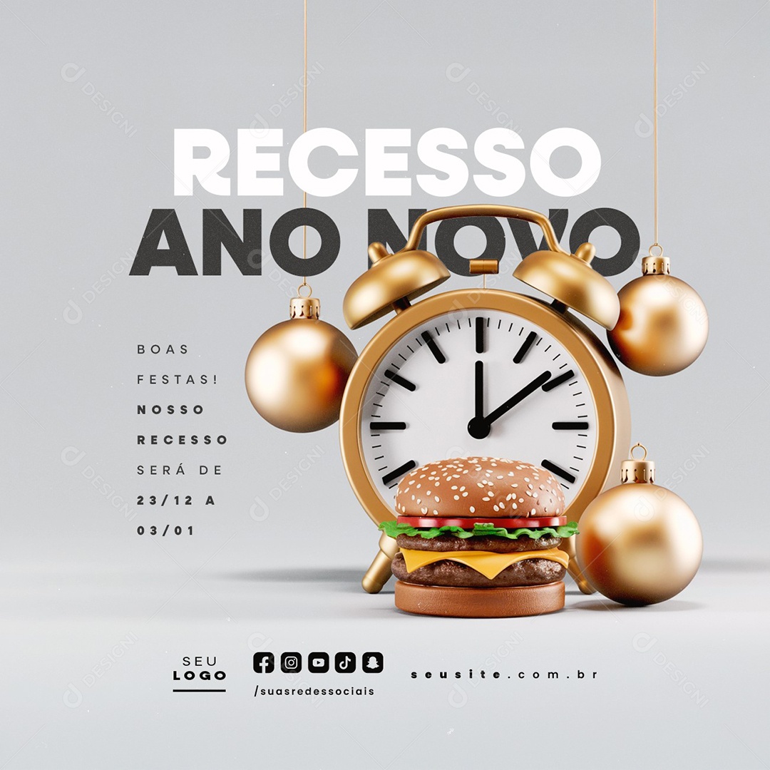 Recesso Ano Novo Hamburgueria Social Media PSD Editável
