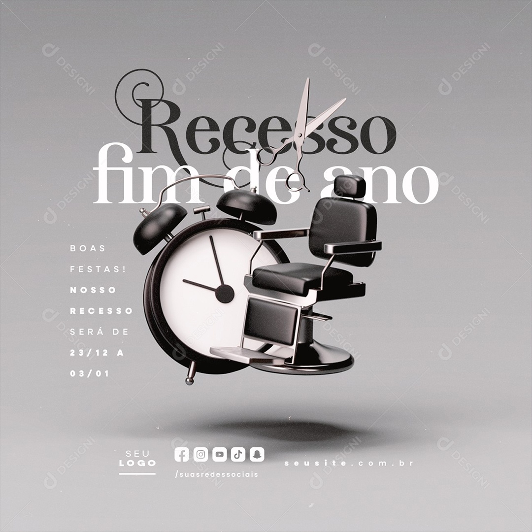Recesso Fim de Ano Barbearia Boas Festas Social Media PSD Editável