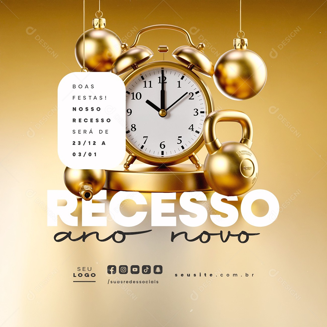 Recesso Ano Novo Academia Boas Festas Social Media PSD Editável