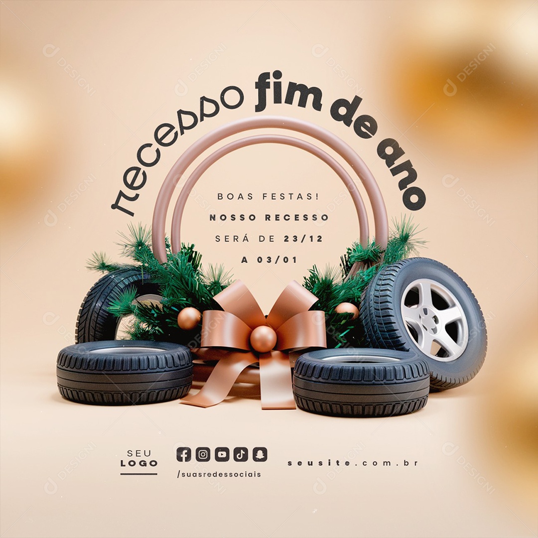 Recesso Fim de Ano Loja de Pneus Social Media PSD Editável