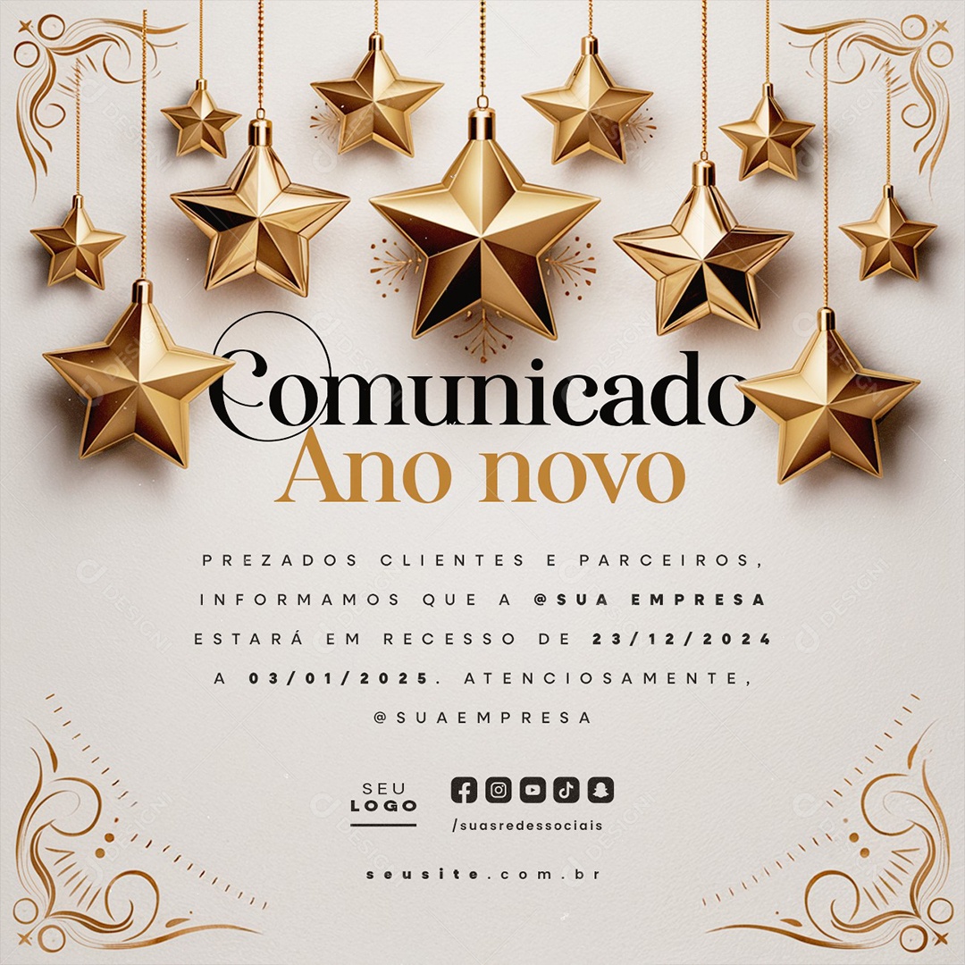 Comunicado Ano Novo Social Media PSD Editável