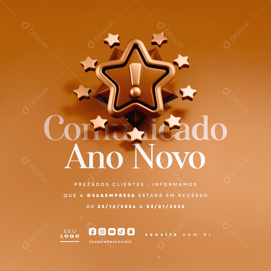 Comunicado Ano Novo Estará em Recesso Social Media PSD Editável