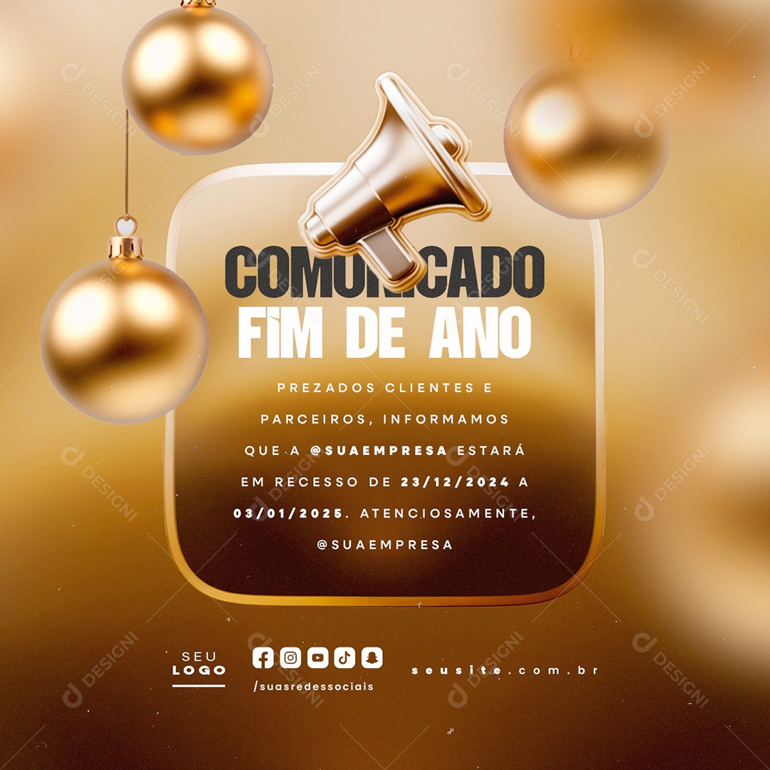 Comunicado Fim De Ano Prezados Clientes Social Media PSD Editável