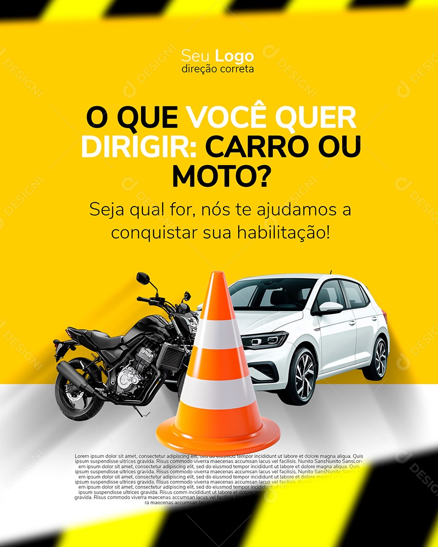 Auto Escola O Que Você Quer Dirigir Social Media PSD Editável