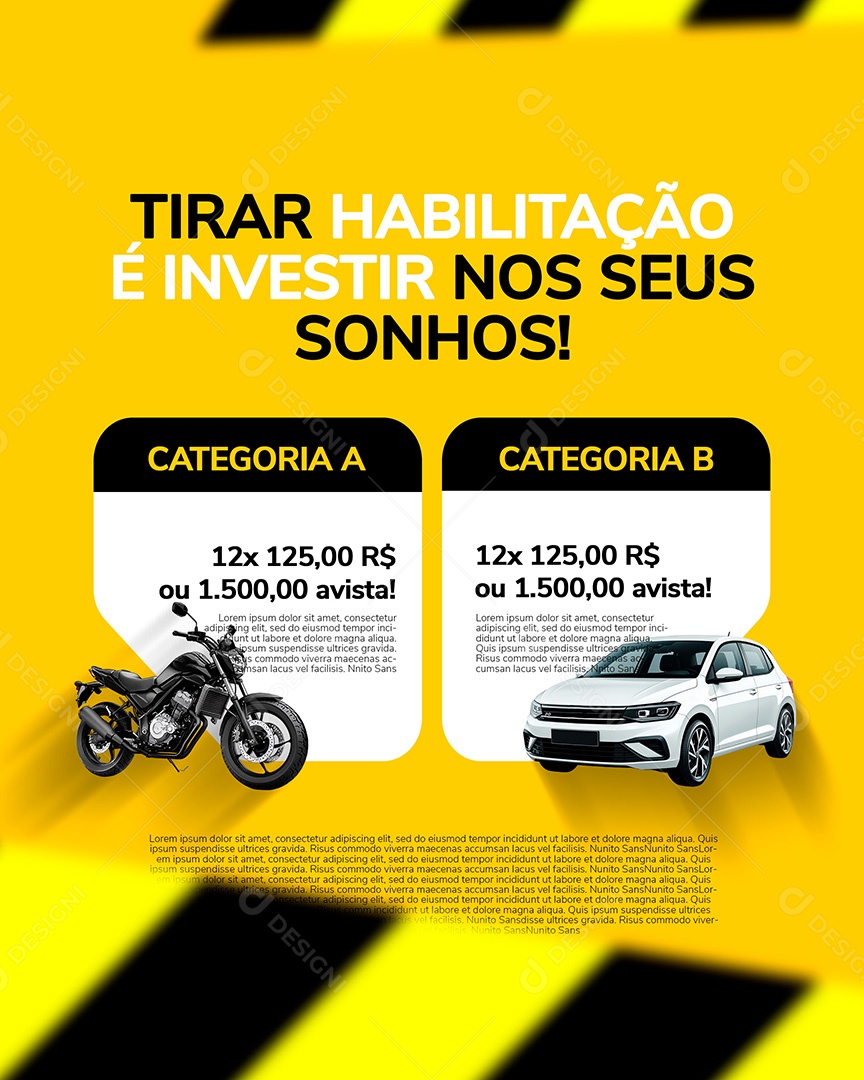 Auto Escola Habilitção Investir Social Media PSD Editável