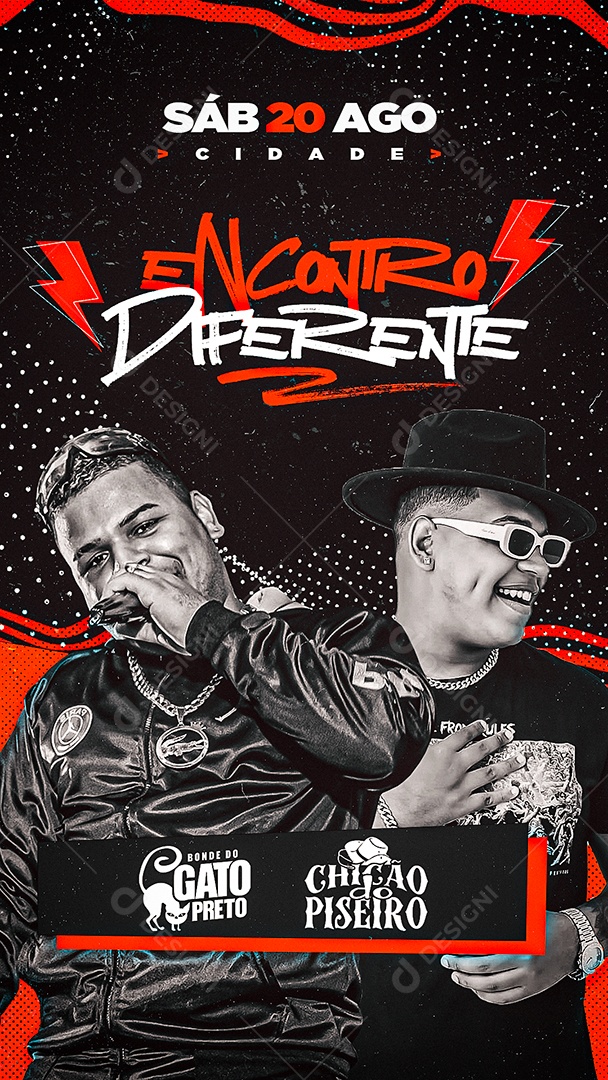 Story Flyer Encontro Diferente Bonde do Gato Preto e Chicão do Piseiro PSD Editável