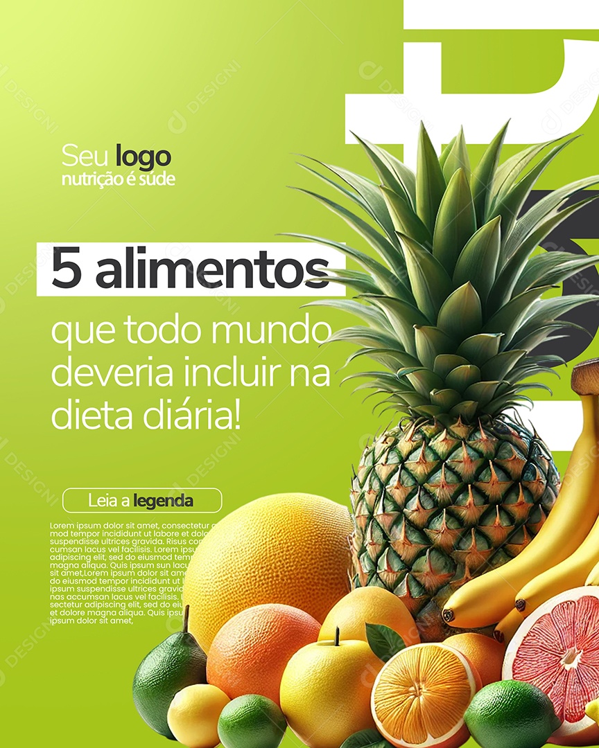 Nutricionista Cinco Alimentos Social Media PSD Editável