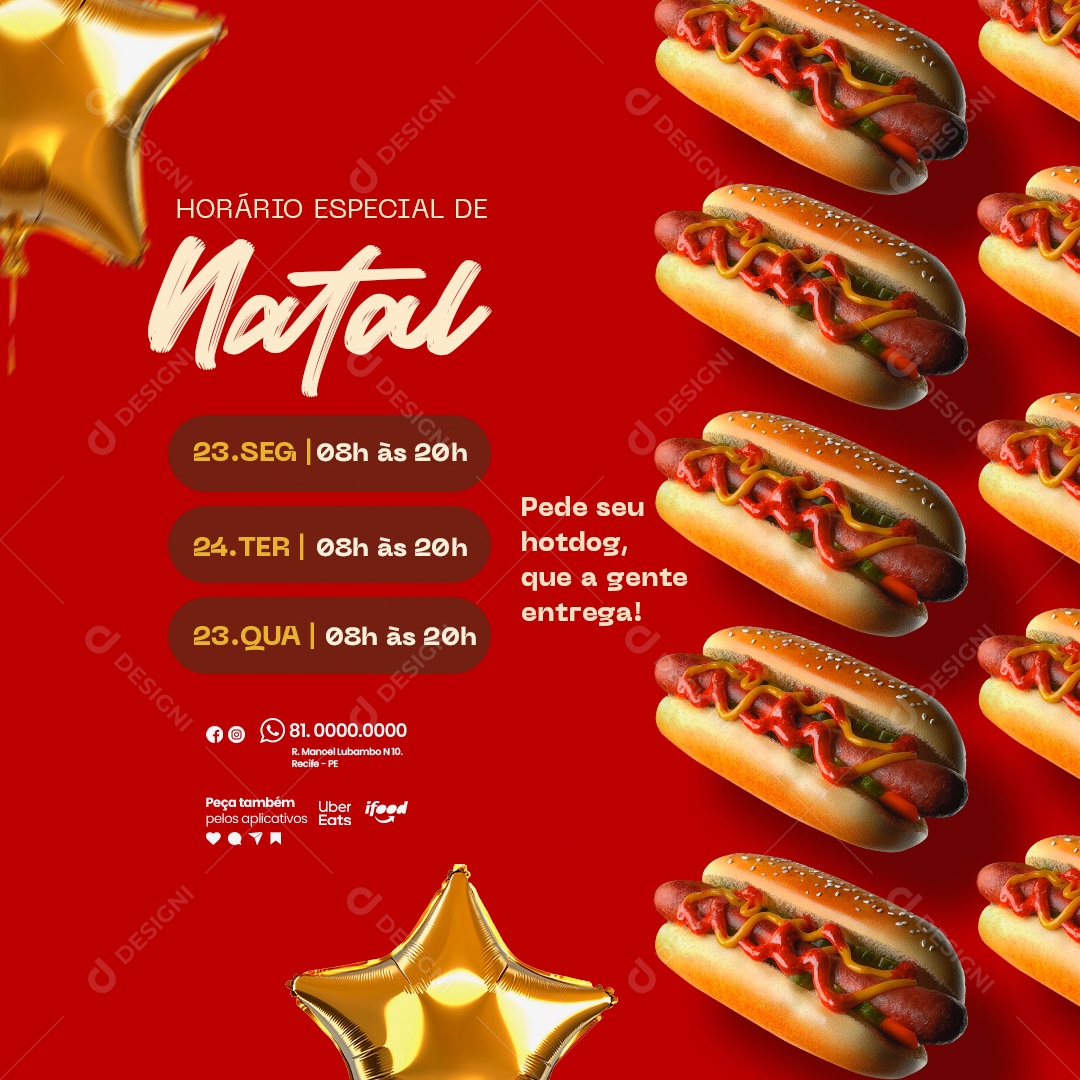 Horário de Natal Hamburgueria Lanchonete Social Media PSD Editável