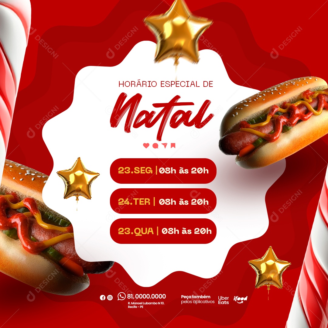 Horário de Natal Hamburgueria Lanchonete Social Media PSD Editável
