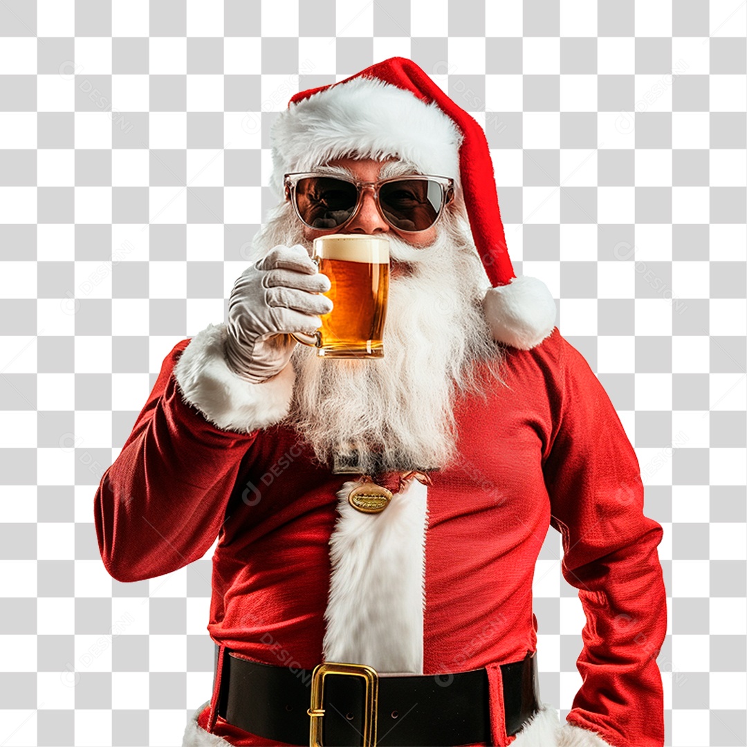 Personagem Papai Noel Bebendo Cerveja PNG Transparente