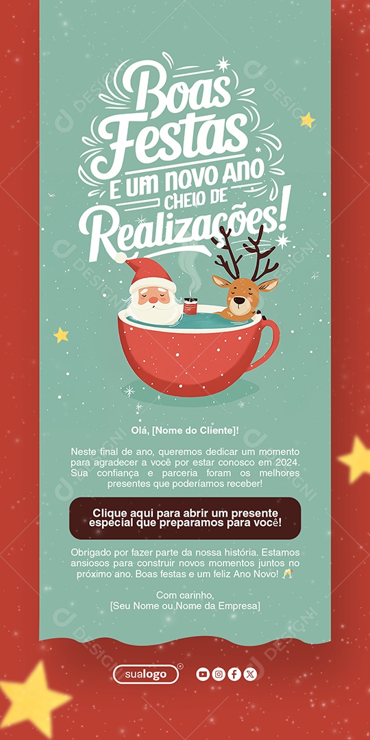 Email Marketing Boas Festas e Um Novo Ano Cheio de Realizações Social Media PSD Editável