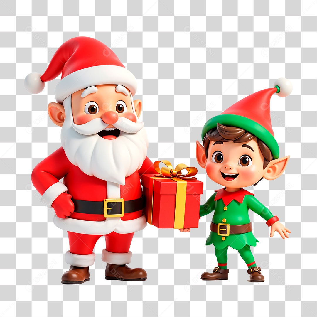 Personagens Papai Noel e Duende PNG Transparente