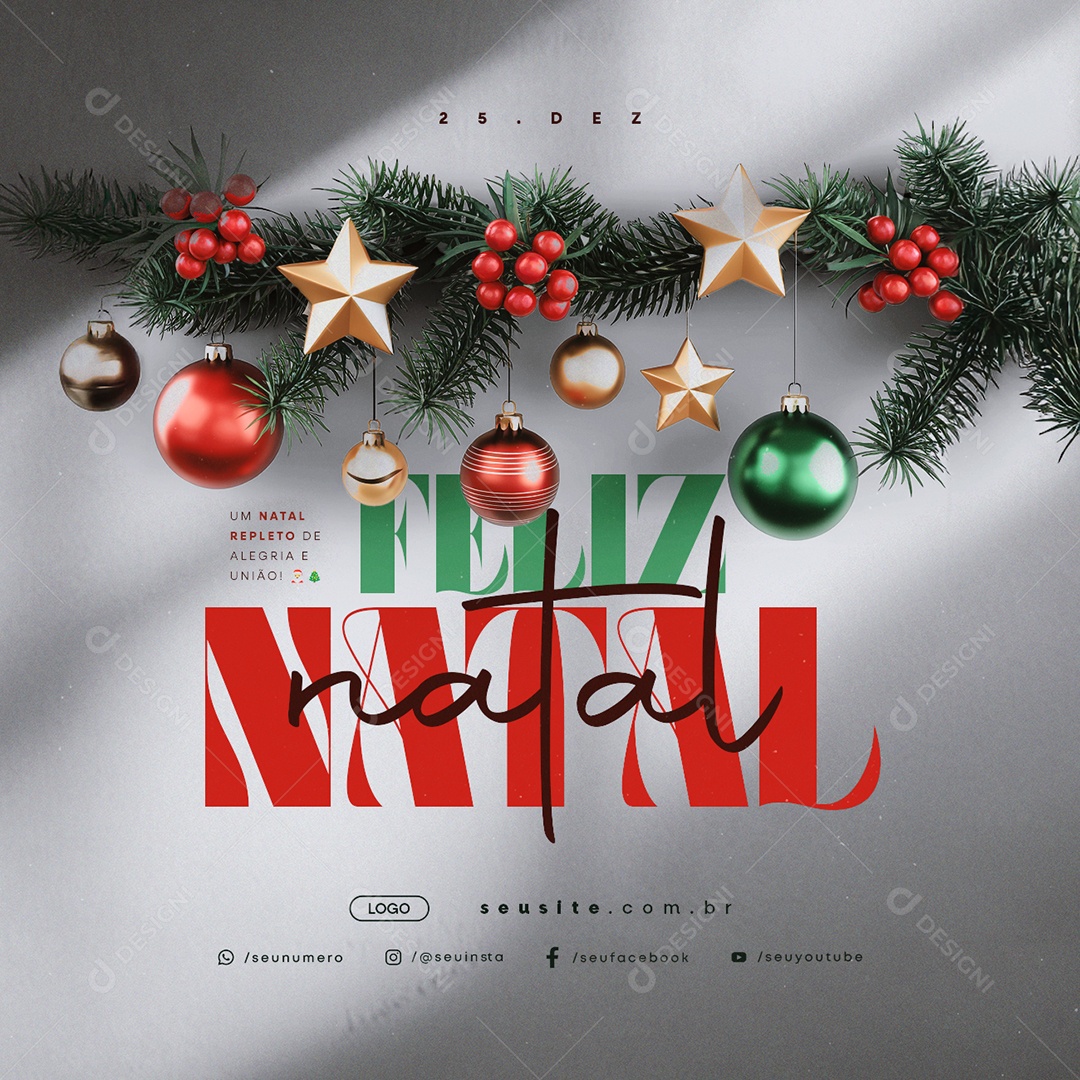 Feliz Natal 25 de Dezembro Social Media PSD Editável
