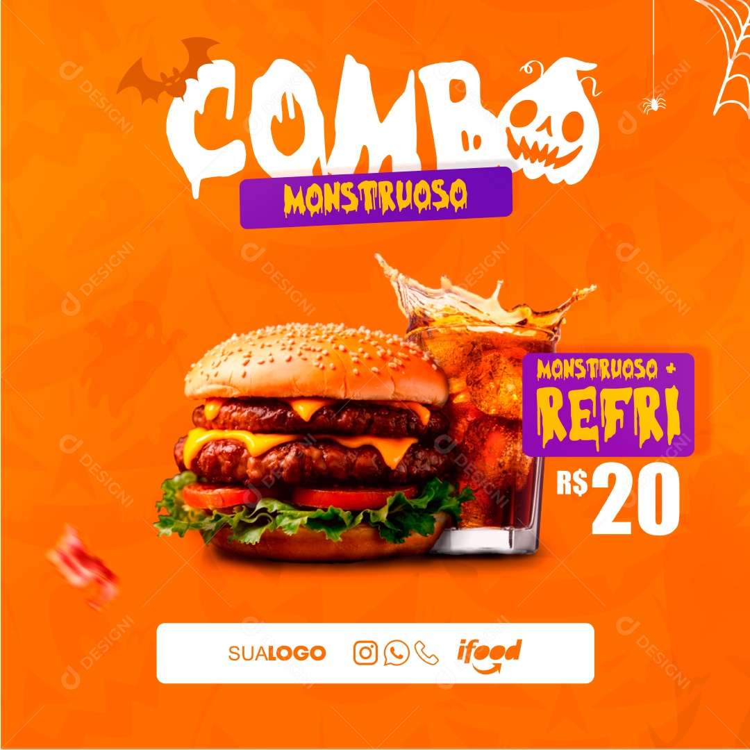 Hamburgueria Promoção de Halloween Social Media EPS Editável