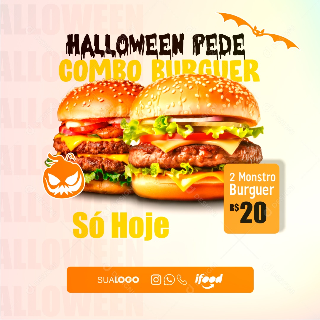 Hamburgueria Promoção de Halloween Social Media EPS Editável