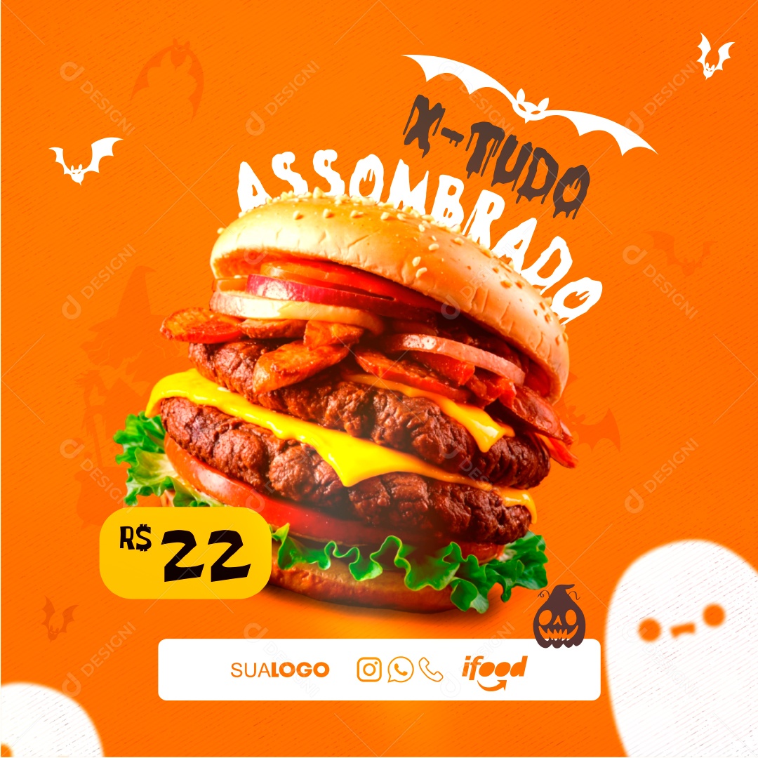 Hamburgueria Promoção de Halloween Social Media EPS Editável