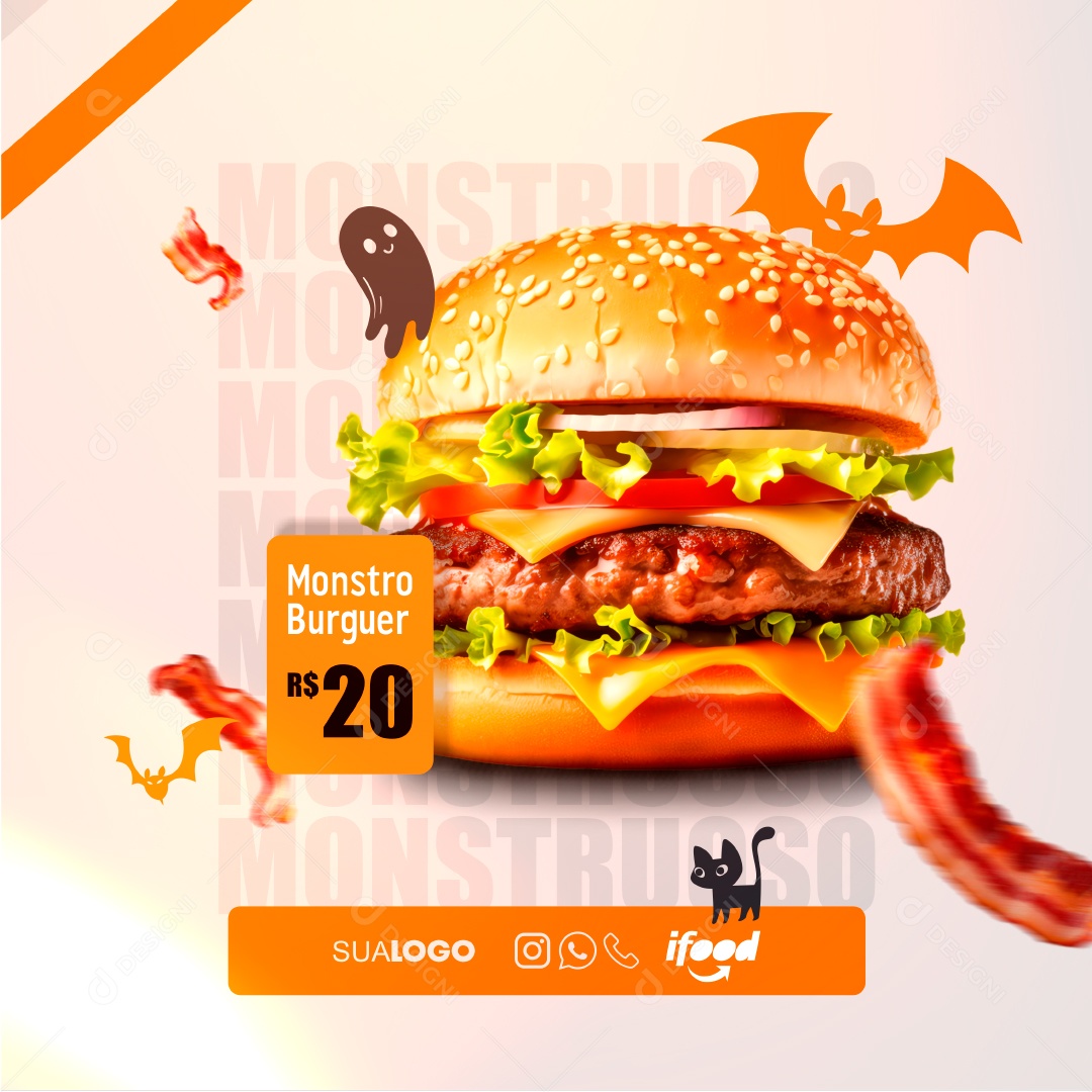Hamburgueria Promoção de Halloween Social Media EPS Editável