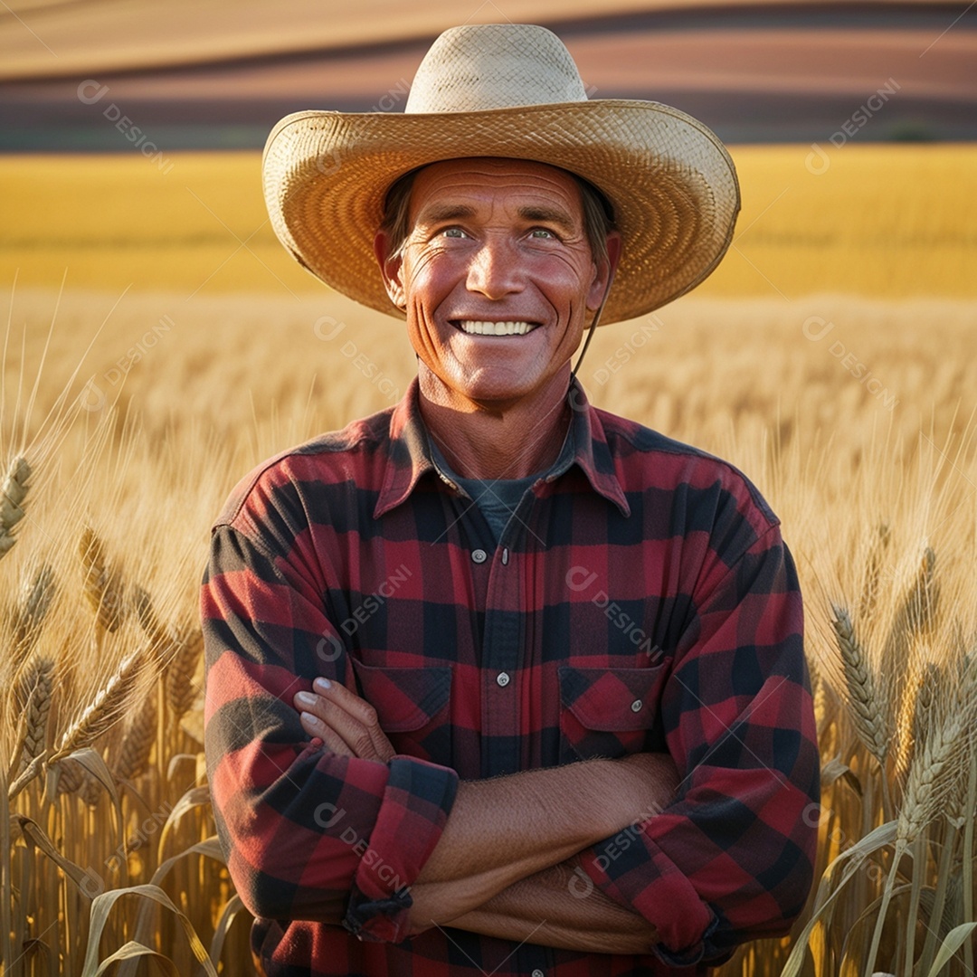 IMAGEM DE UM AGRICULTOR EM UMA PLANTAÇÃO DE TRIGO