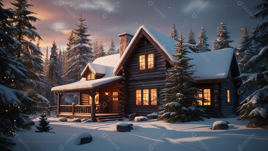 Linda casa em tempo de inverno