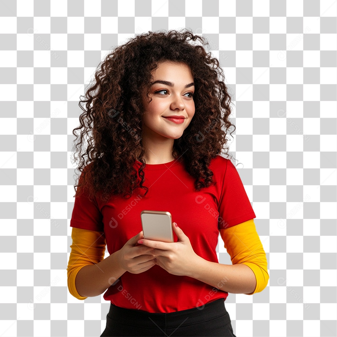 Mulher com Celular nas Mãos PNG Transparente