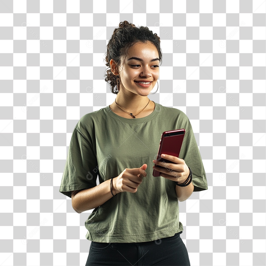 Mulher com Celular nas Mãos PNG Transparente