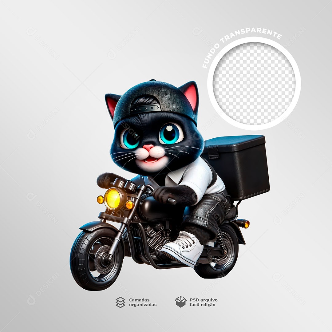 Gato Motoboy Elemento 3D para Composição PSD