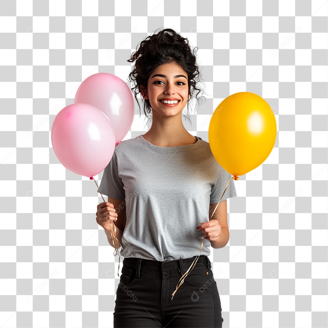 Mulher com Balões PNG Transparente