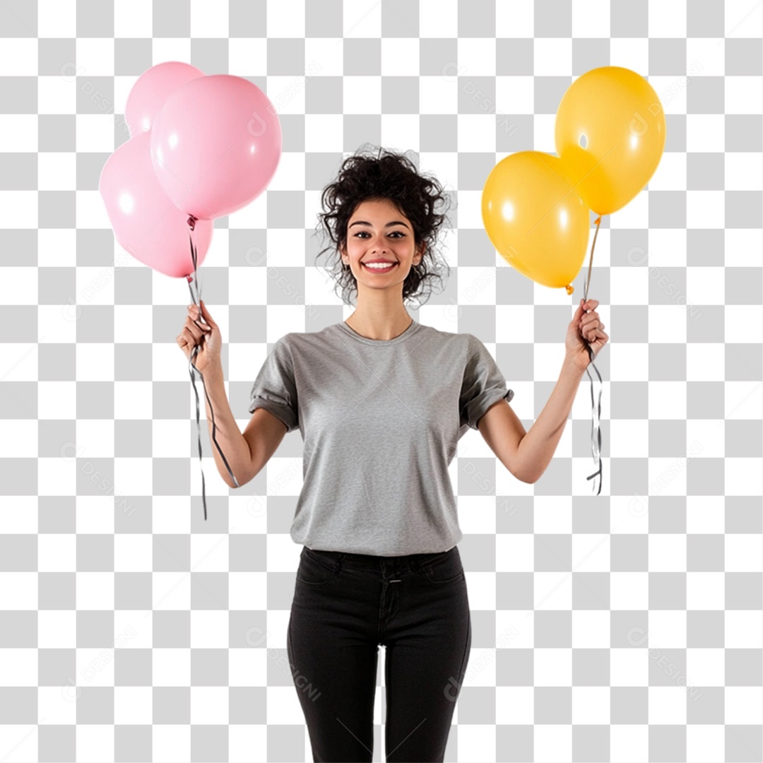 Mulher com Balões PNG Transparente
