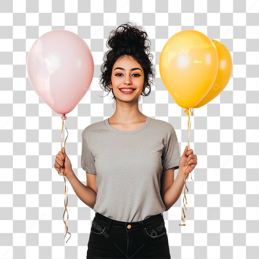 Mulher com Balões PNG Transparente