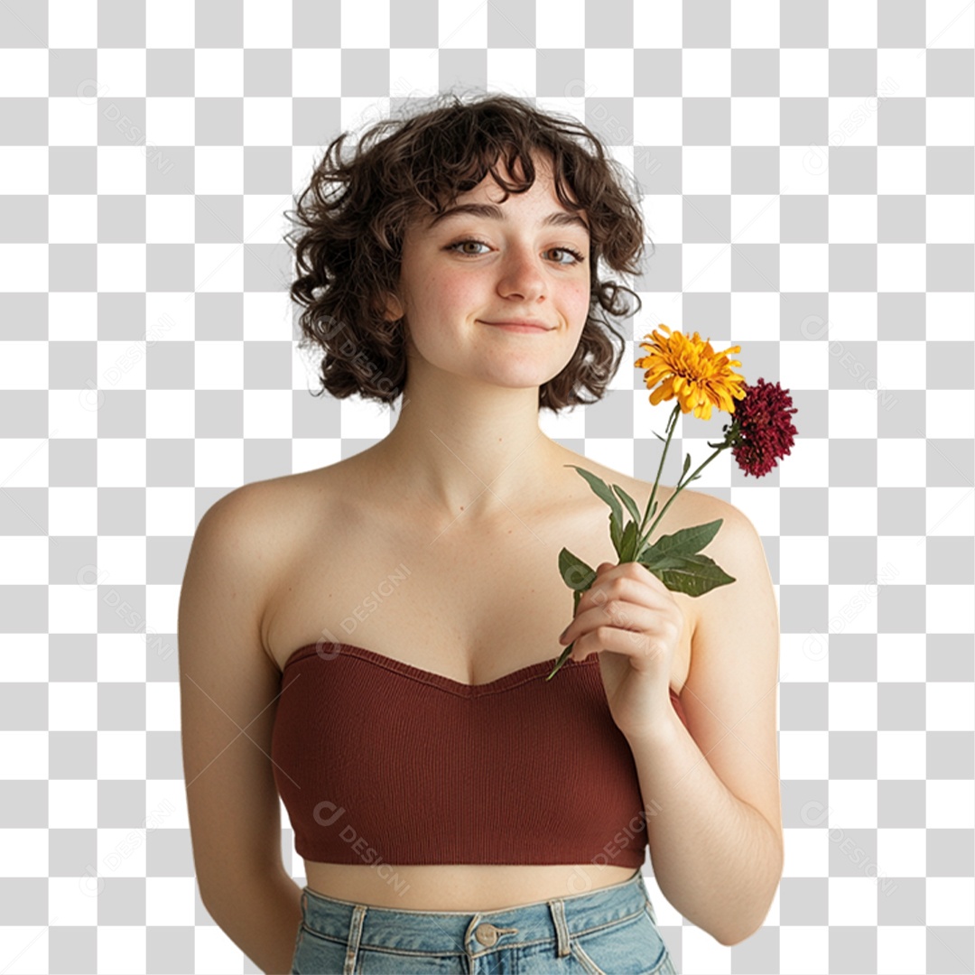 Mulher com Flores PNG Transparente
