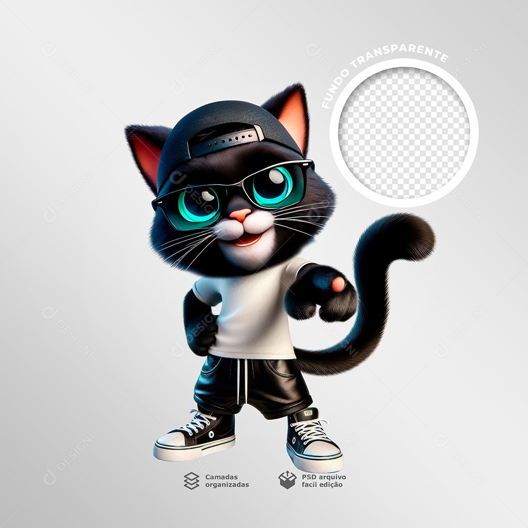 Gato Etiloso Fazendo Pose Para Tirar Foto Elemento 3D para Composição PSD