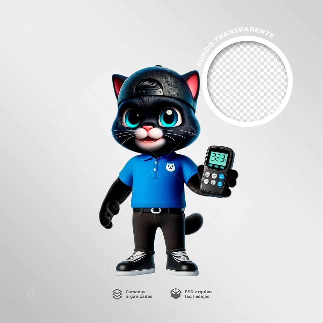 Gato de Boné Mostrando Celula Elemento 3D para Composição PSD