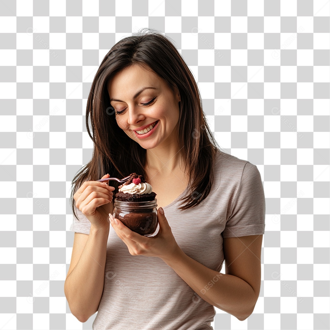 Mulher Comendo Sobremesa PNG Transparente