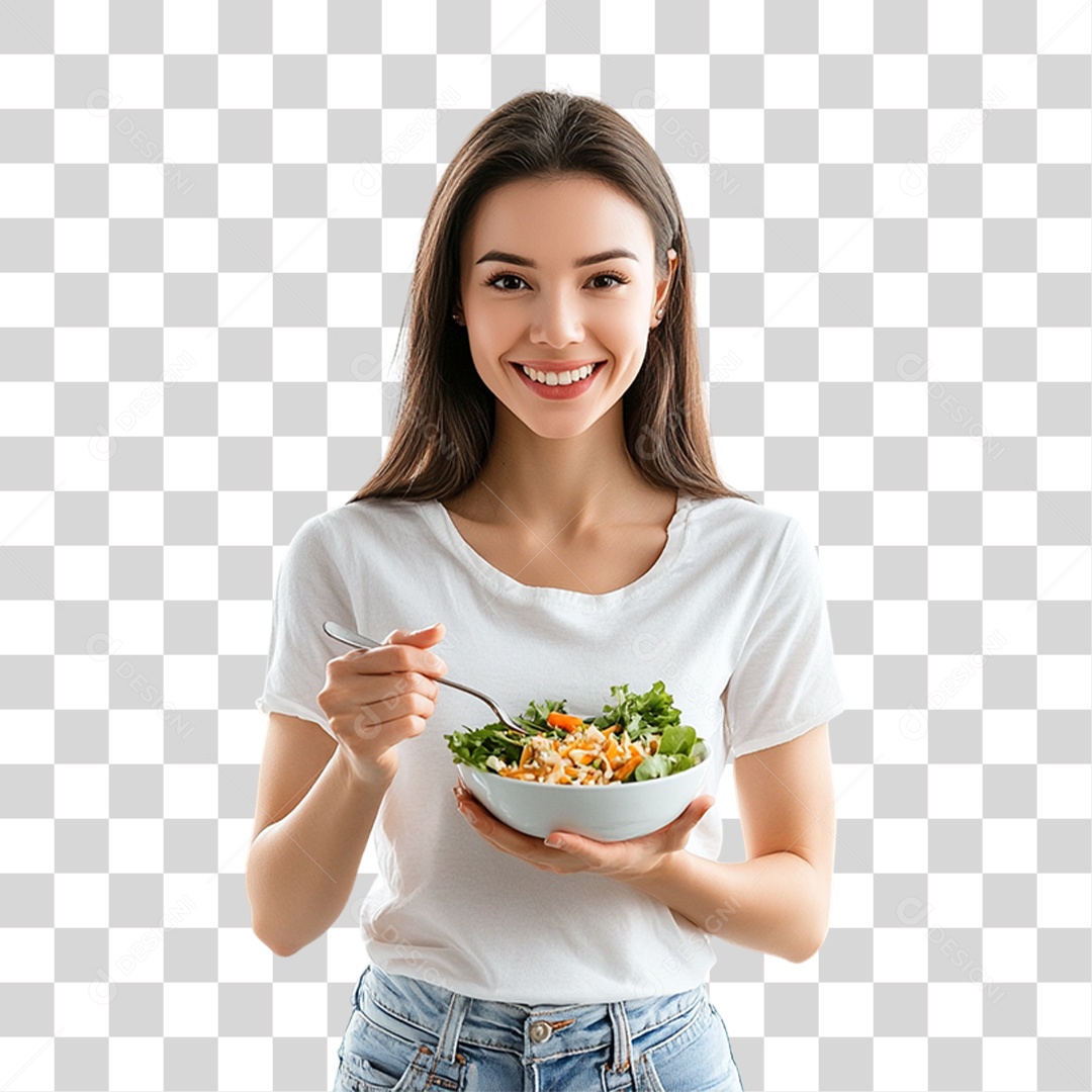 Mulher com Prato de Saladas PNG Transparente